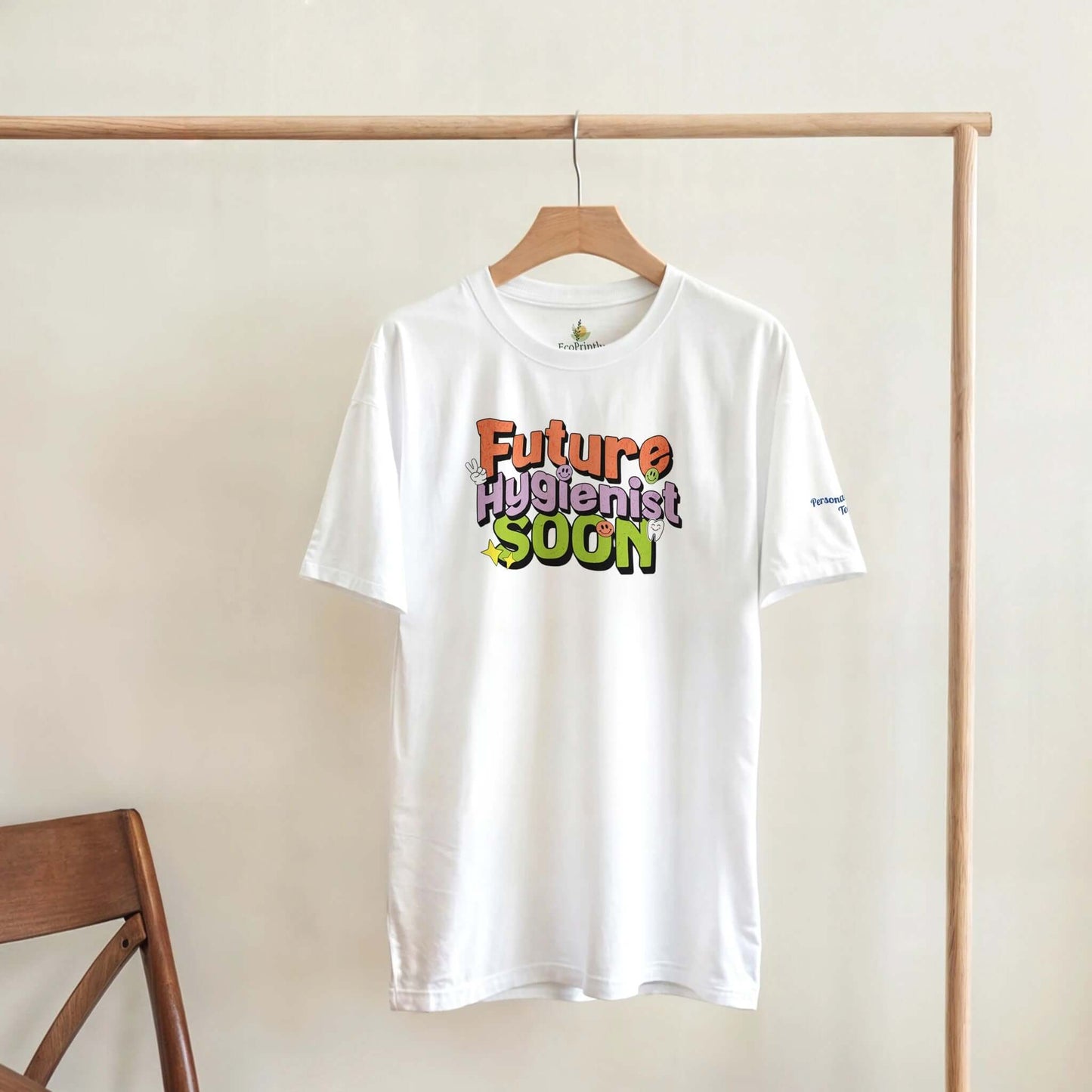 Future Hygienist Soon - Personalized Heavyweight Unisex Crewneck T-Shirt displayed on a hanger.