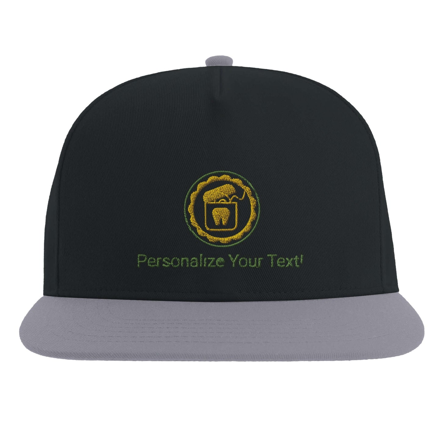 Personalized Flat Bill Cap - Floss Design featuring custom text option and dental graphic.