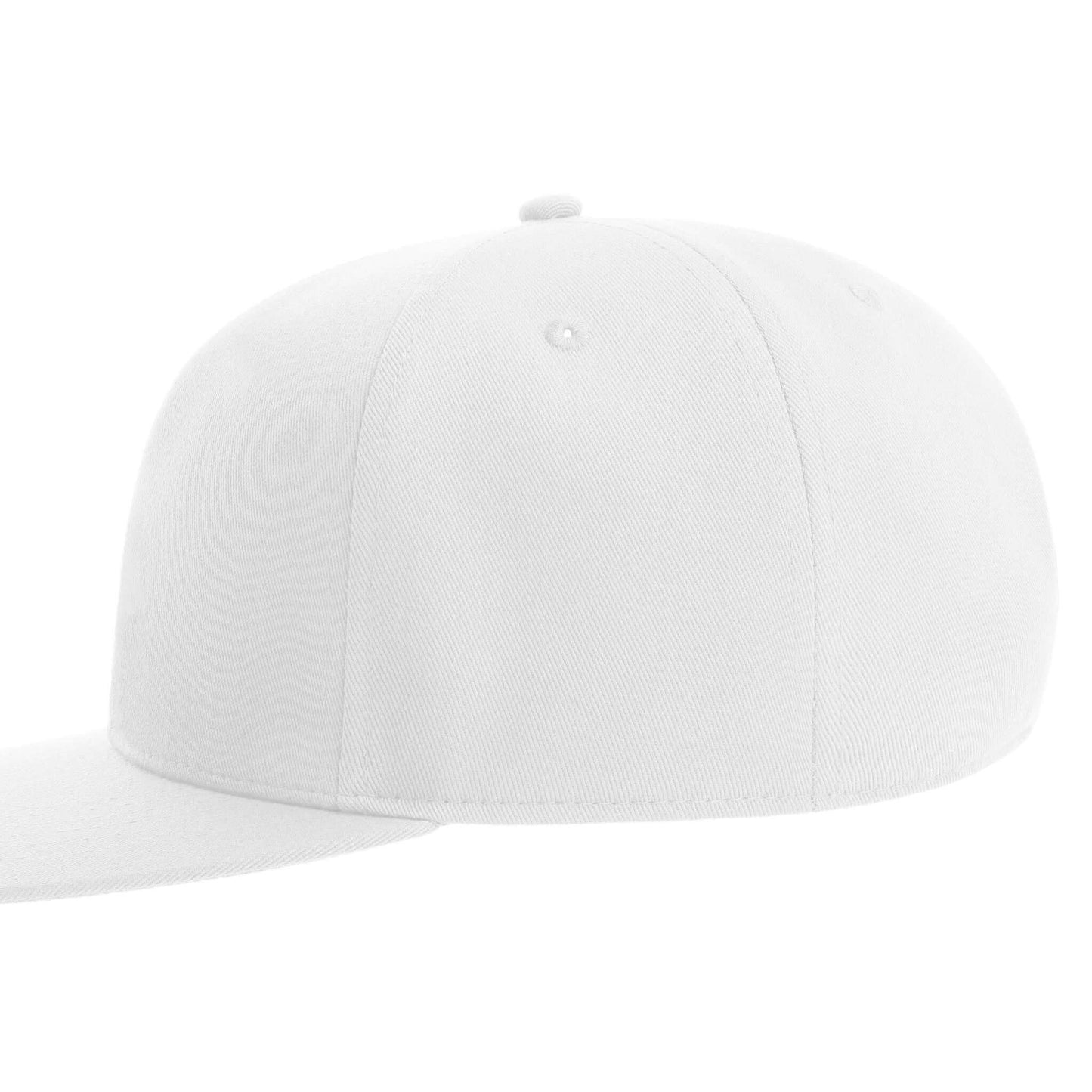 Personalized Flat Bill Cap - Floss Design showcasing a blank white cap side view for custom embroidery.