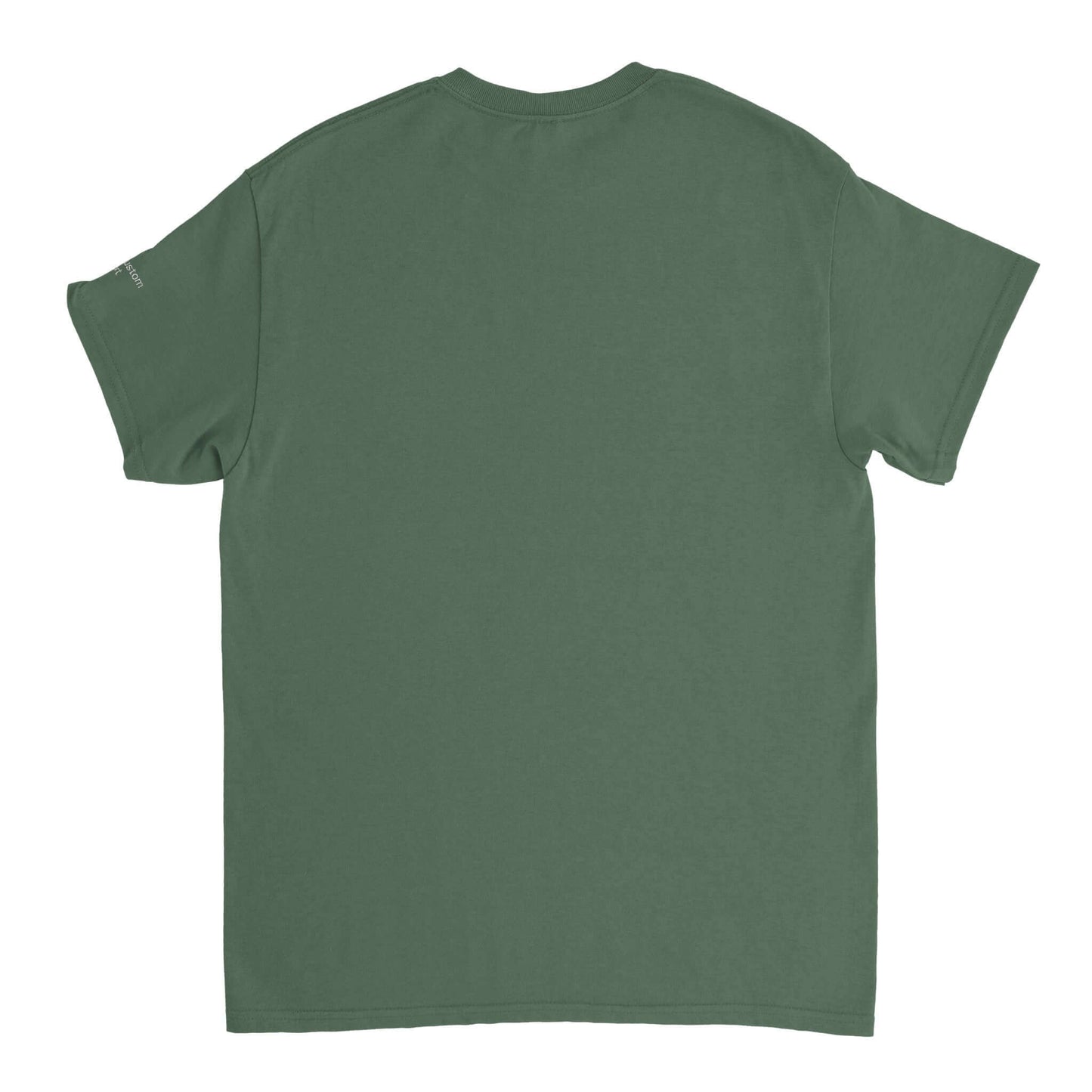Back view of Personalized Heavyweight Unisex Crewneck T-Shirt in green, showcasing soft fabric and classic fit.