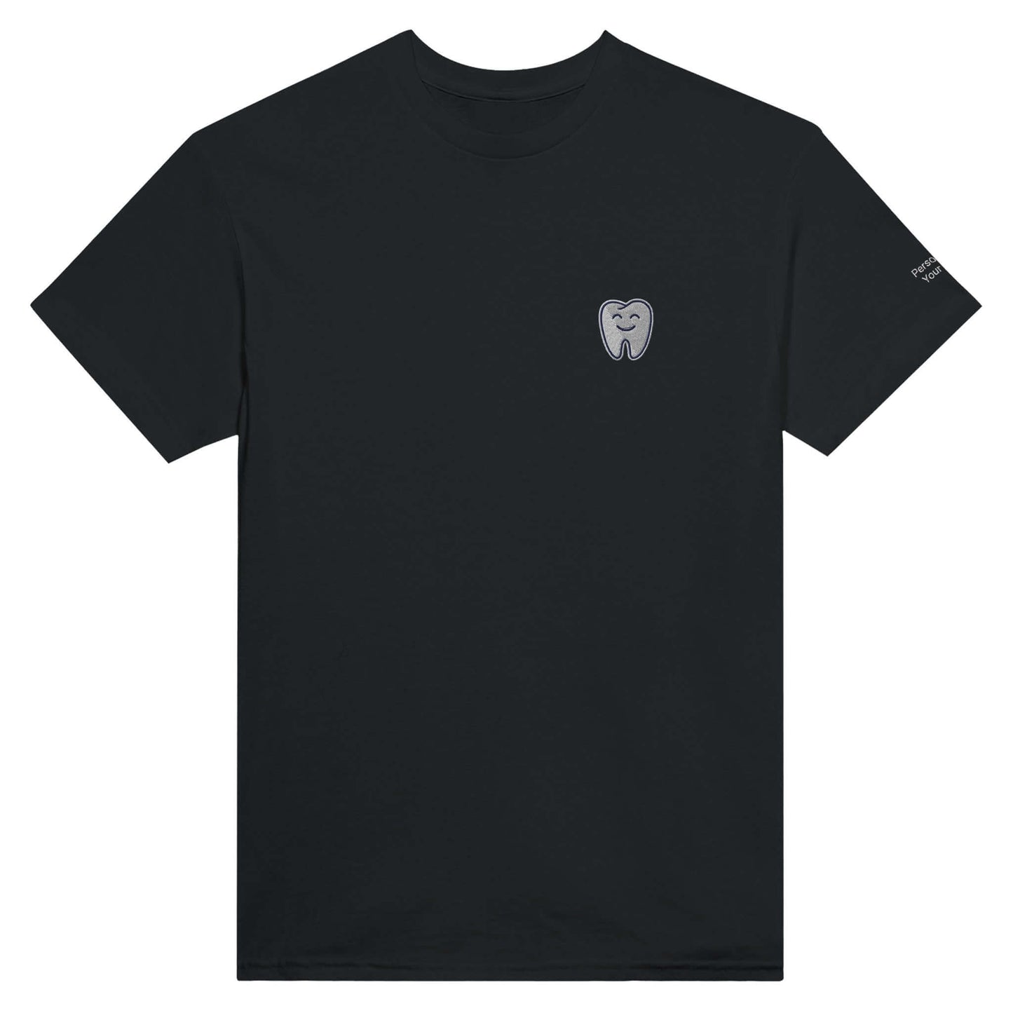 Personalized heavyweight unisex crewneck T-shirt with smiling tooth embroidery, perfect for dental professionals.