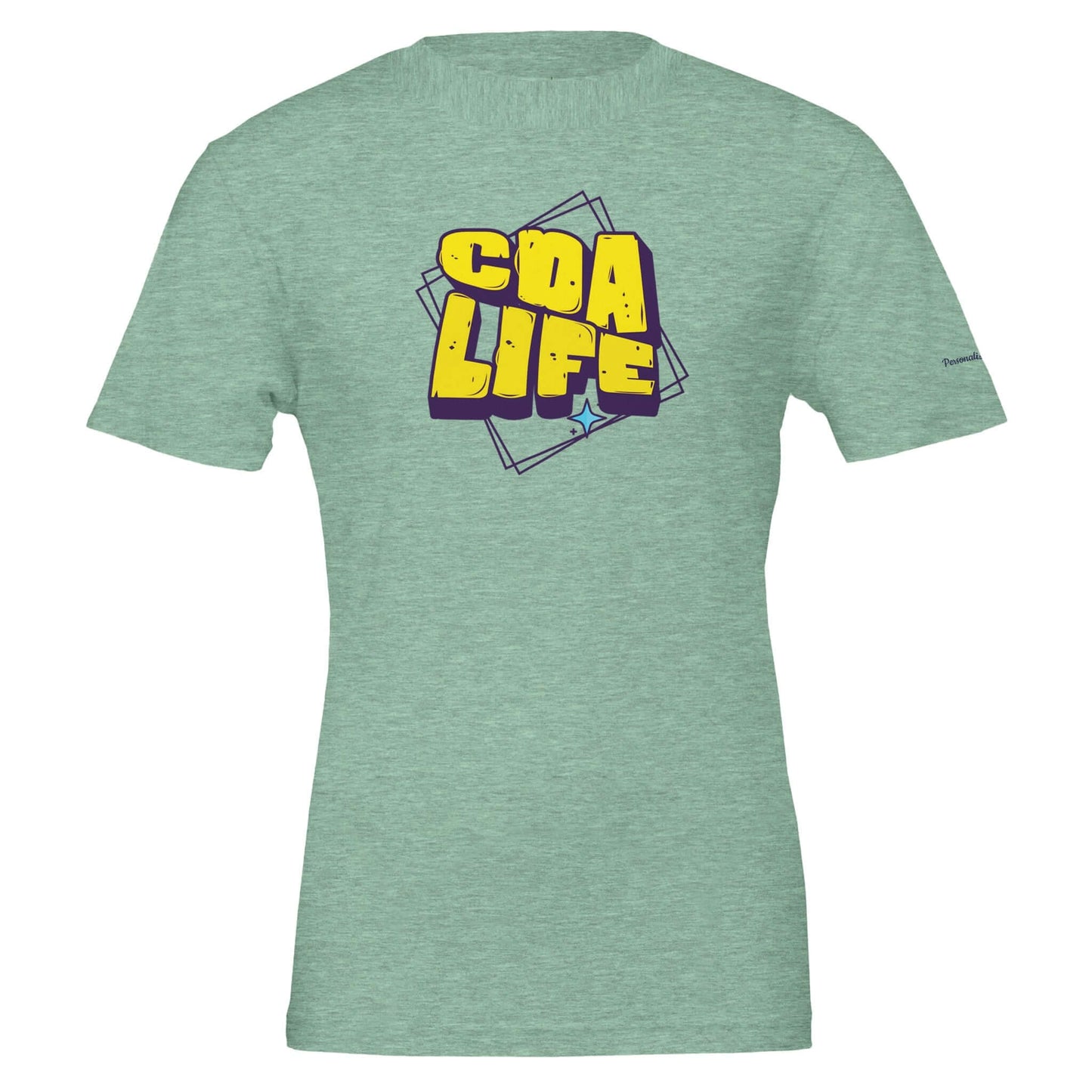 Personalized Premium Unisex Crewneck T-Shirt in green with CDA LIFE graphic design
