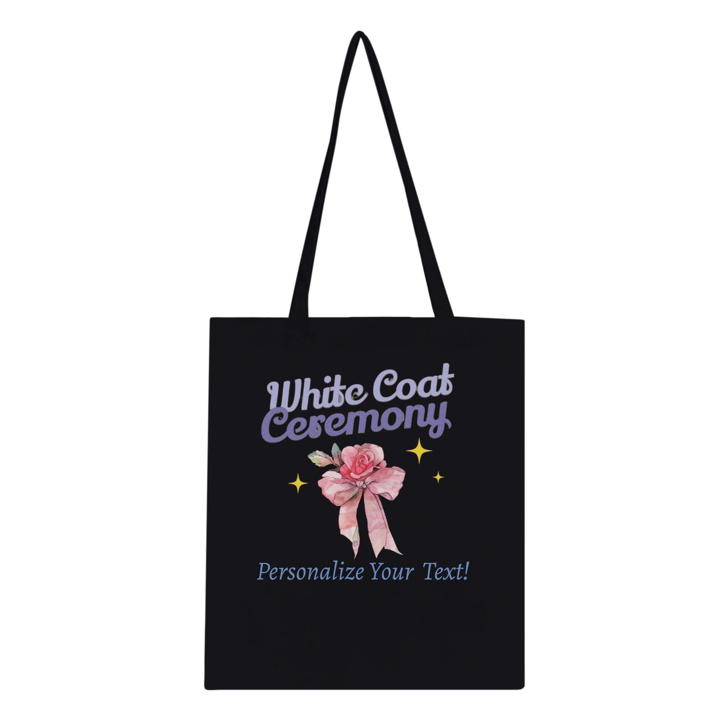White Coat Ceremony personalized classic tote bag with pink ribbon design, perfect for commemorating a special milestone.