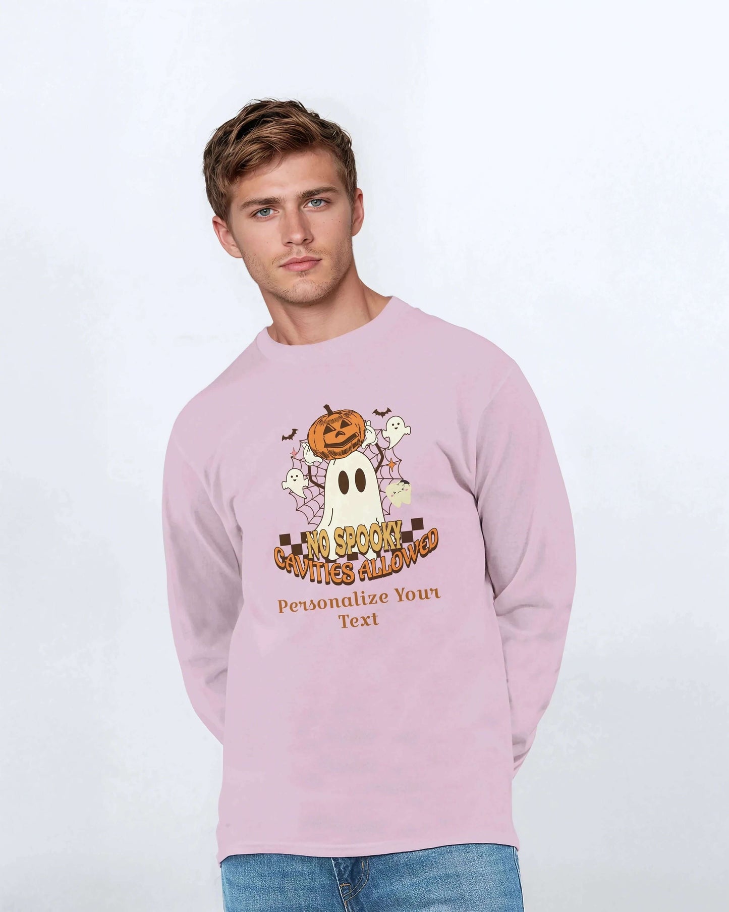 Classic Unisex Longsleeve T-Shirt with Personalized Halloween Dental Design-5