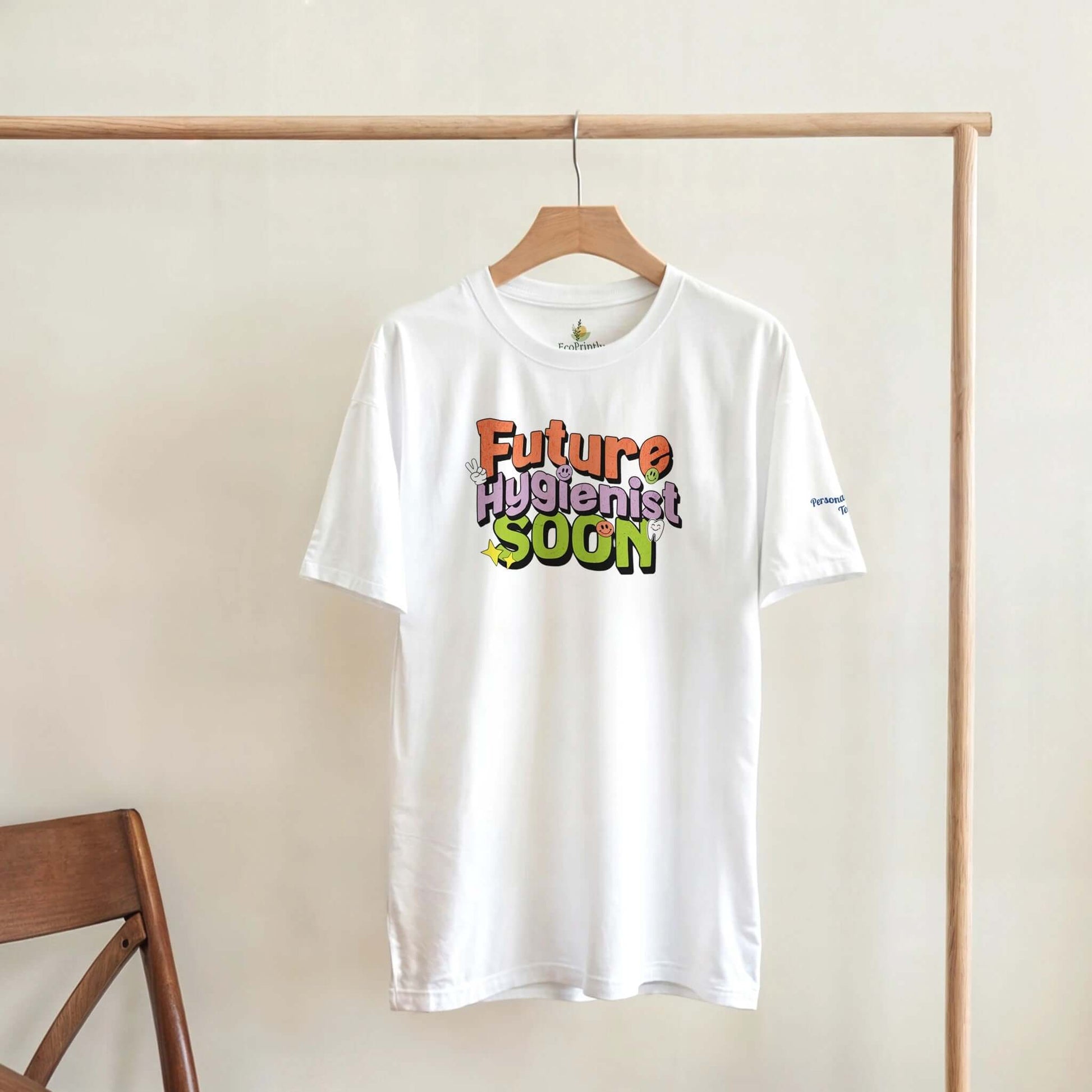 Future Hygienist Soon - Personalized Heavyweight Unisex Crewneck T-Shirt displayed on a hanger.