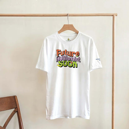 Future Hygienist Soon - Personalized Heavyweight Unisex Crewneck T-Shirt displayed on a hanger.