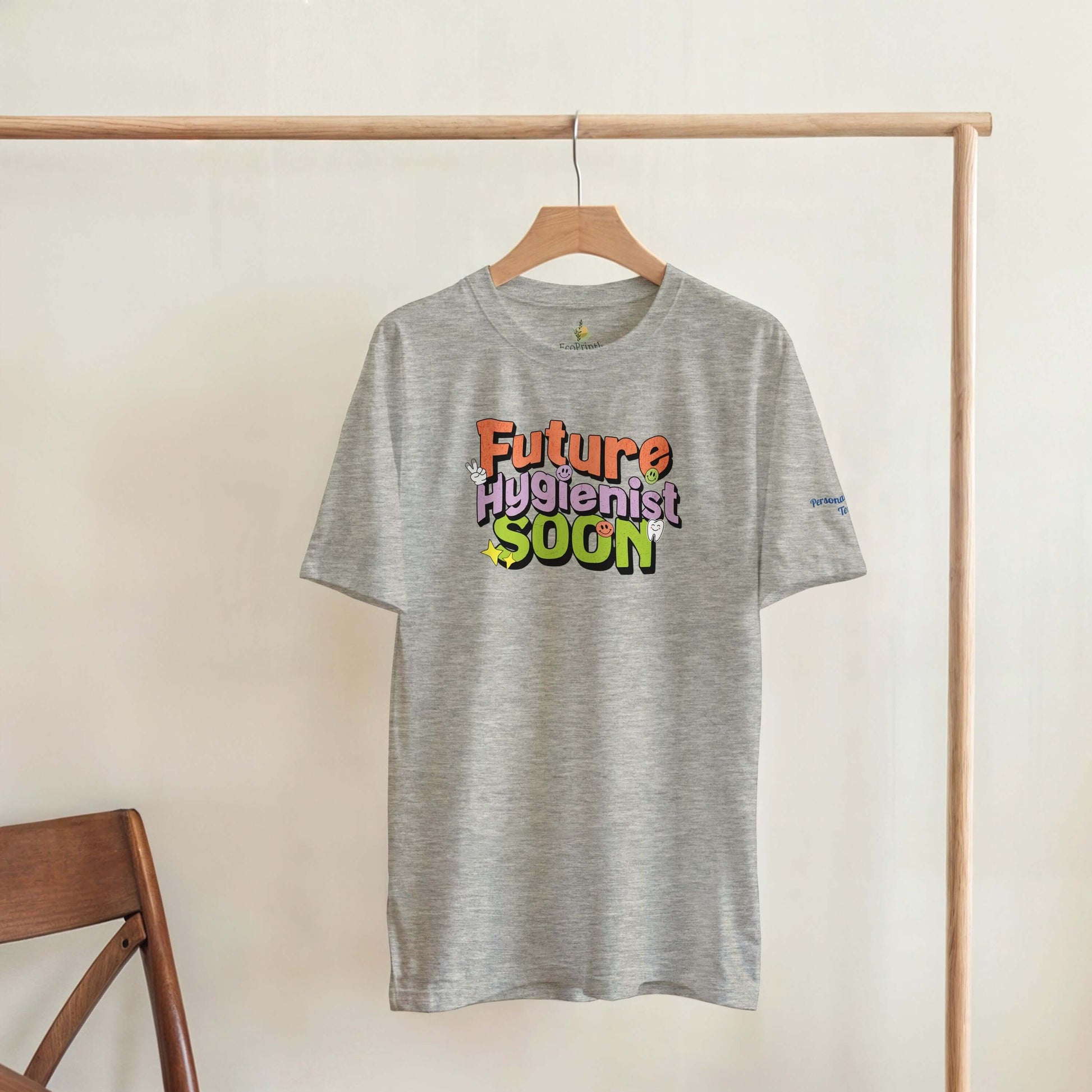 Future Hygienist Soon Personalized Heavyweight Unisex Crewneck T-Shirt displayed on a hanger