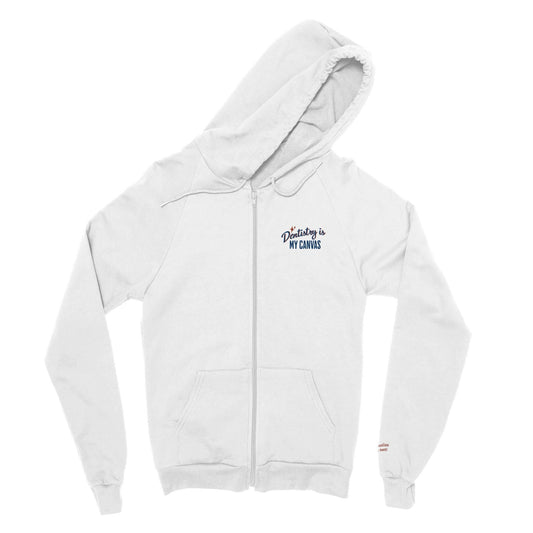 Personalized Classic Unisex Zip Hoodie - Dentistry is My Canvas with elegant embroidery on the chest.