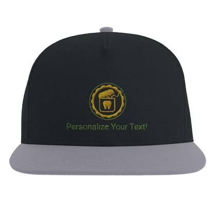 Personalized Flat Bill Cap - Floss Design featuring custom text option and dental graphic.
