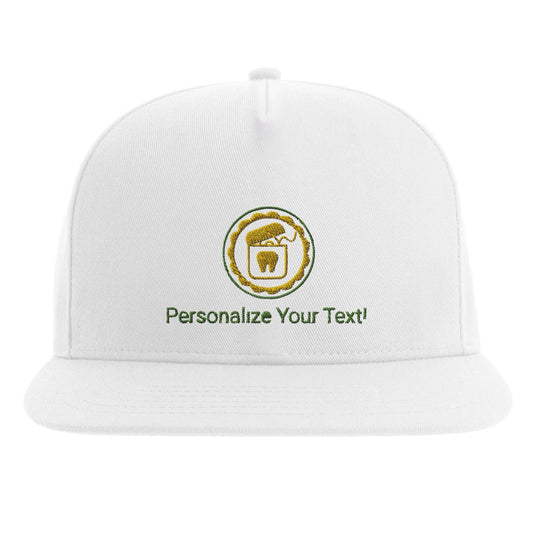Personalized Flat Bill Cap - Floss Design with custom text and dental logo embroidery