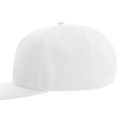 Personalized Flat Bill Cap - Floss Design showcasing a blank white cap side view for custom embroidery.
