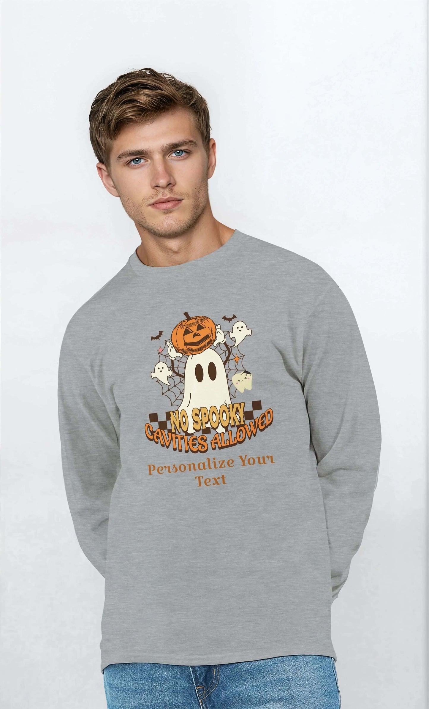 Classic Unisex Longsleeve T-Shirt with Personalized Halloween Dental Design-1