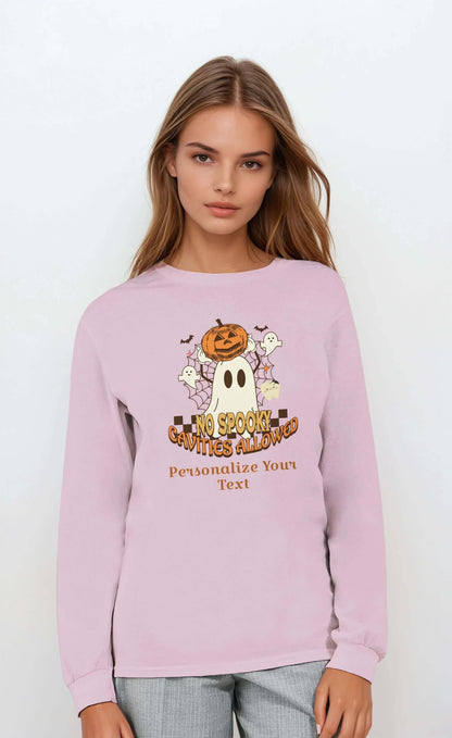 Classic Unisex Longsleeve T-Shirt with Personalized Halloween Dental Design-4