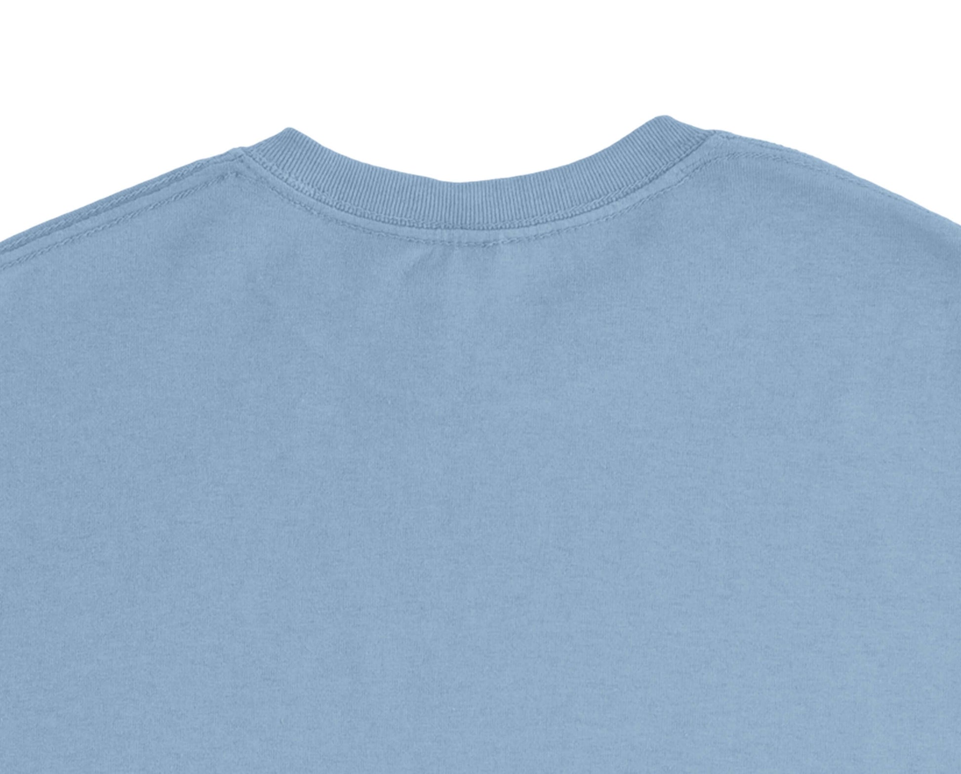 Back view of a blue Personalized Heavyweight Unisex Crewneck T-Shirt - Smiling Tooth Embroidery (Gildan5000).