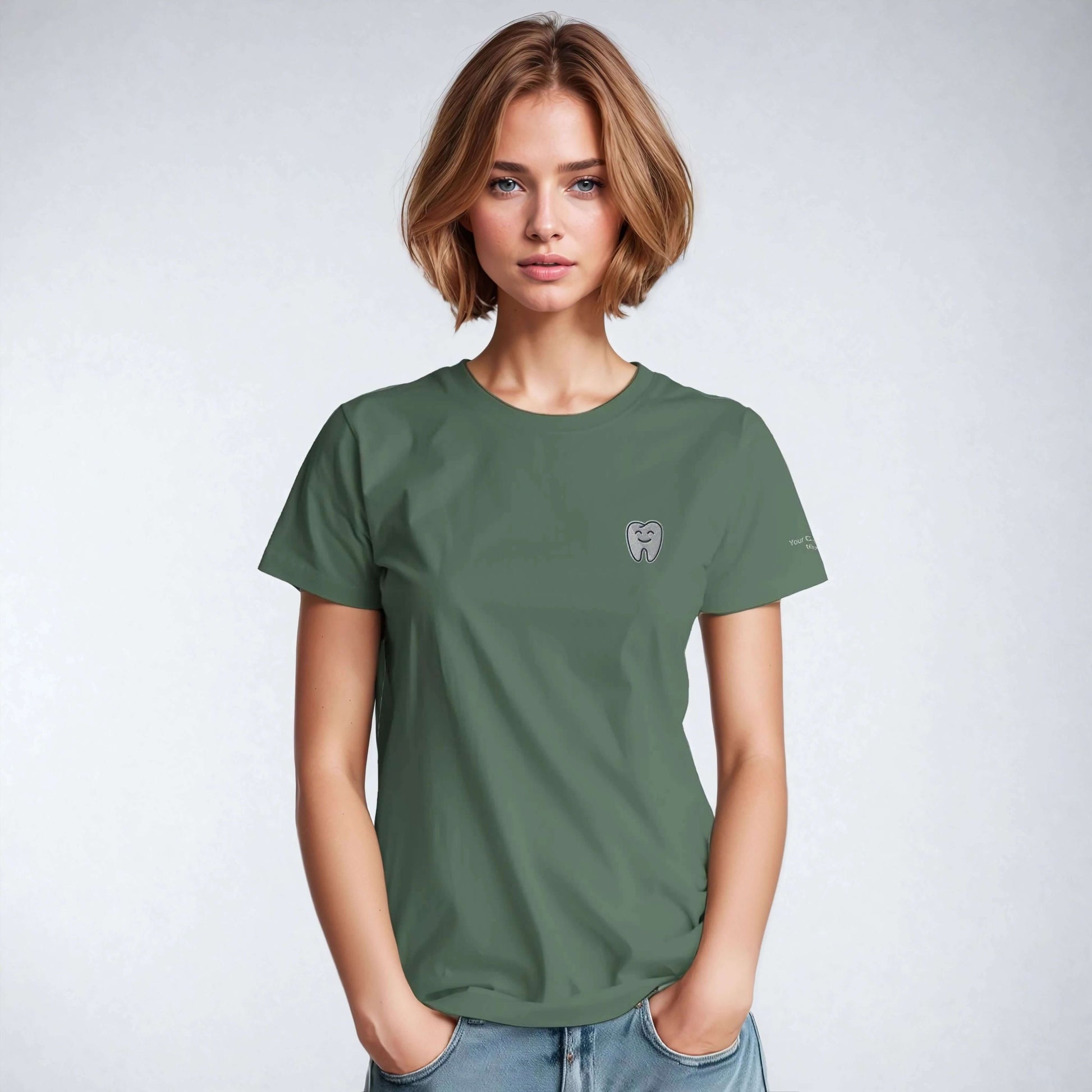 Personalized Heavyweight Unisex Crewneck T-Shirt with Smiling Tooth Embroidery, soft organic cotton, classic fit