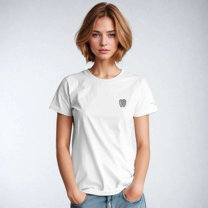 Personalized Heavyweight Unisex Crewneck T-Shirt with Smiling Tooth Embroidery in white color
