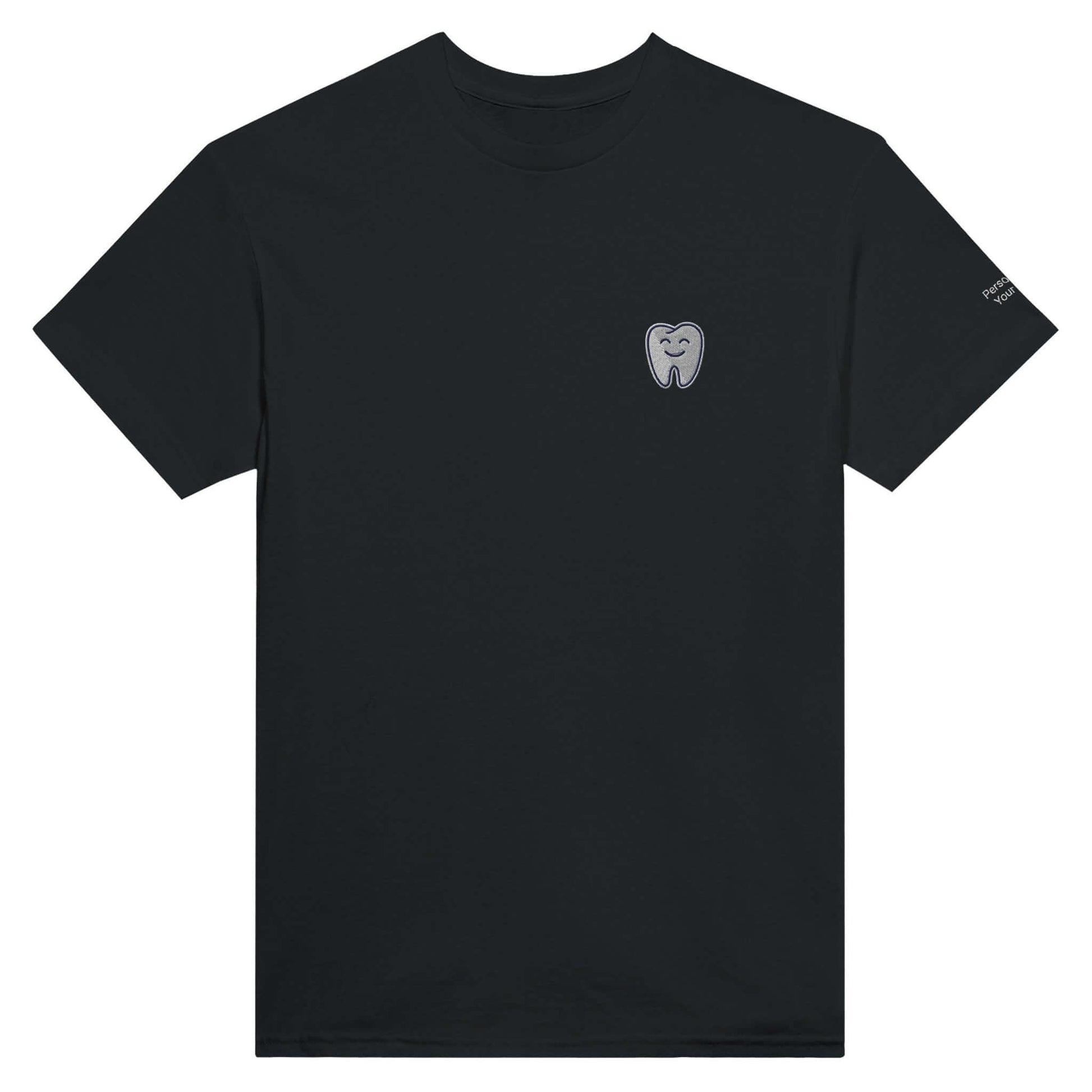 Personalized heavyweight unisex crewneck T-shirt with smiling tooth embroidery, perfect for dental professionals.