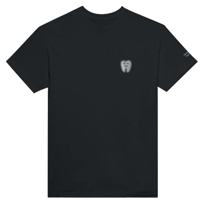 Personalized heavyweight unisex crewneck T-shirt with smiling tooth embroidery, perfect for dental professionals.