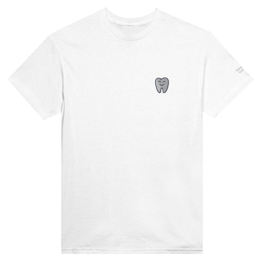 Personalized Heavyweight Unisex Crewneck T-Shirt with Smiling Tooth Embroidery by Gildan5000, soft organic cotton.