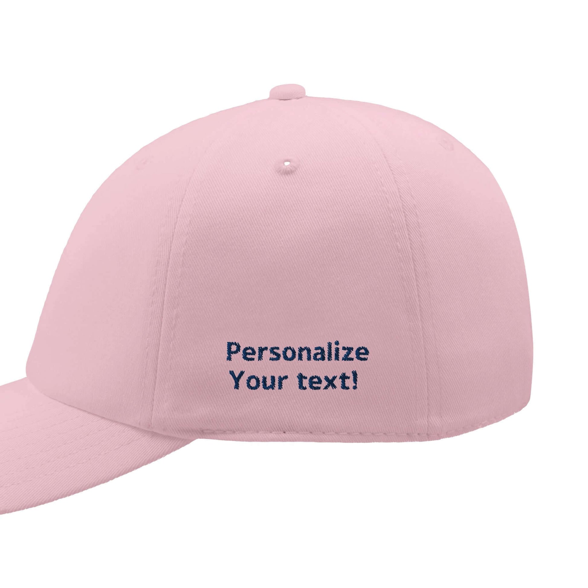 Personalized fitted baseball cap in pink featuring 'Personalize Your text!' for White Coat Ceremony.
