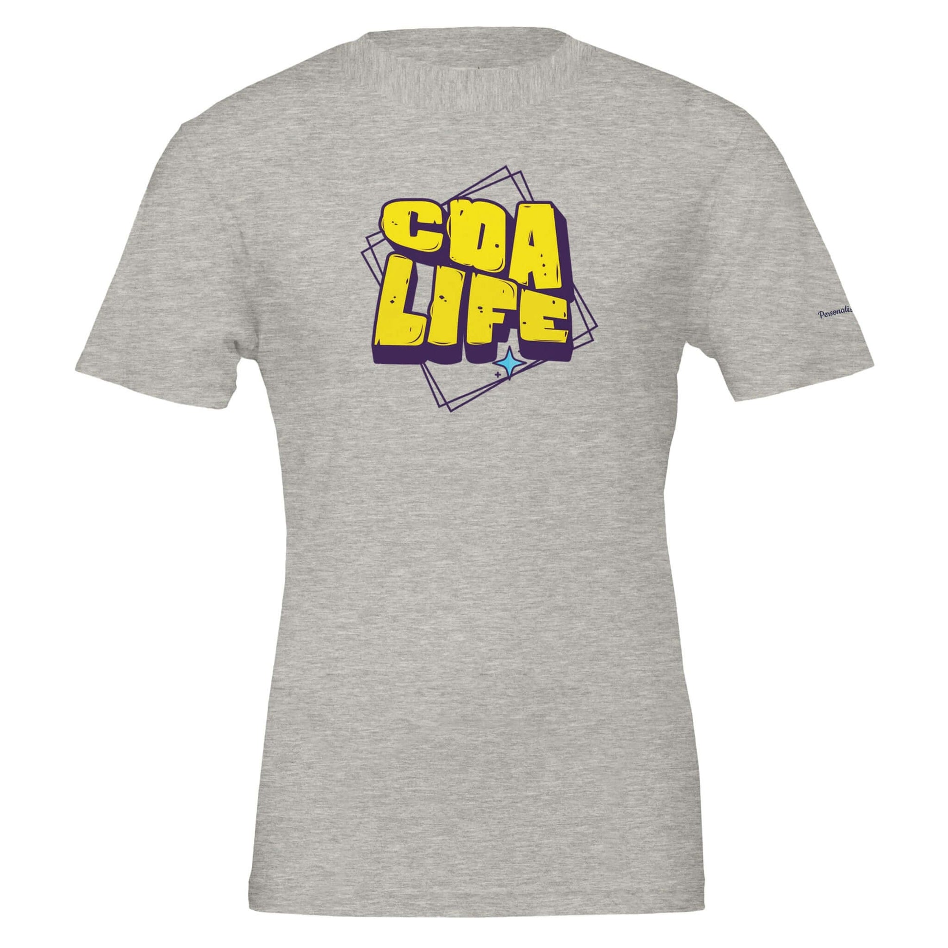 Personalized Premium Unisex Crewneck T-Shirt in gray featuring CDA LIFE design, ultra-soft and comfortable fit.