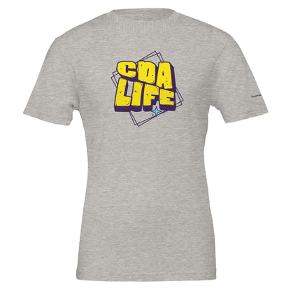 Personalized Premium Unisex Crewneck T-Shirt in gray featuring CDA LIFE design, ultra-soft and comfortable fit.