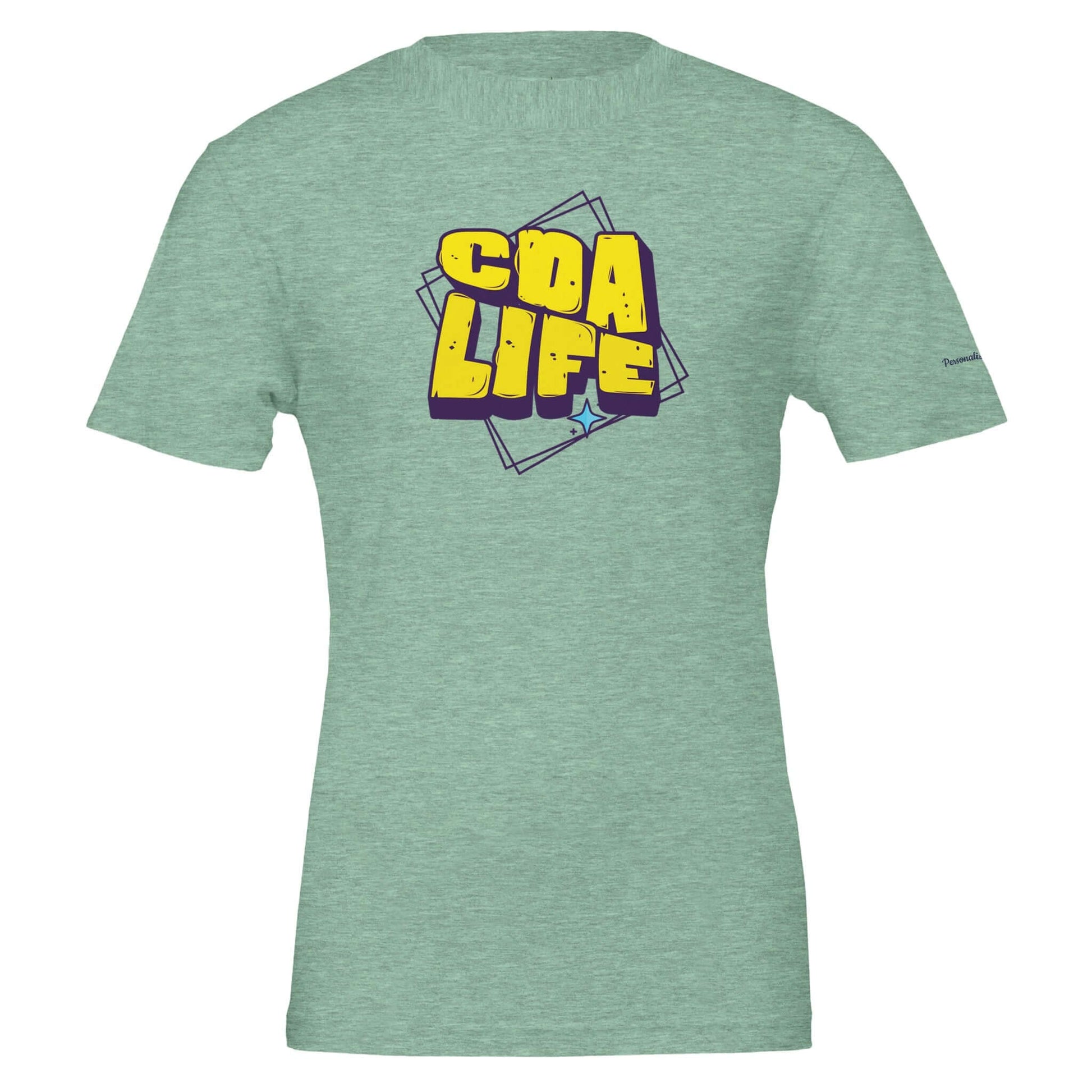 Personalized Premium Unisex Crewneck T-Shirt in green with CDA LIFE graphic design