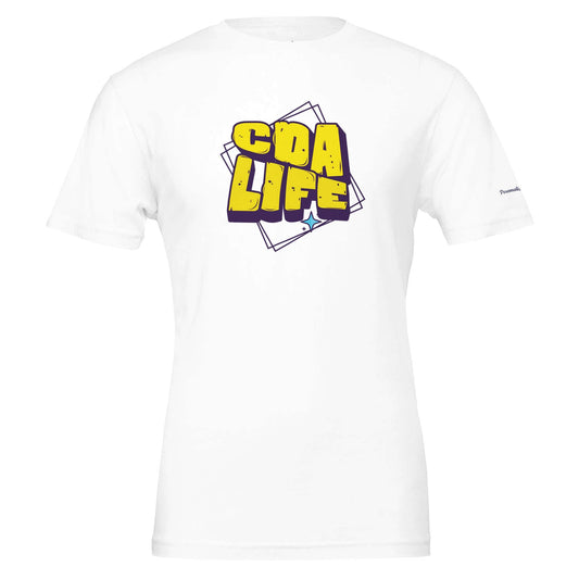 Personalized Premium Unisex Crewneck T-Shirt with CDA LIFE design on white fabric
