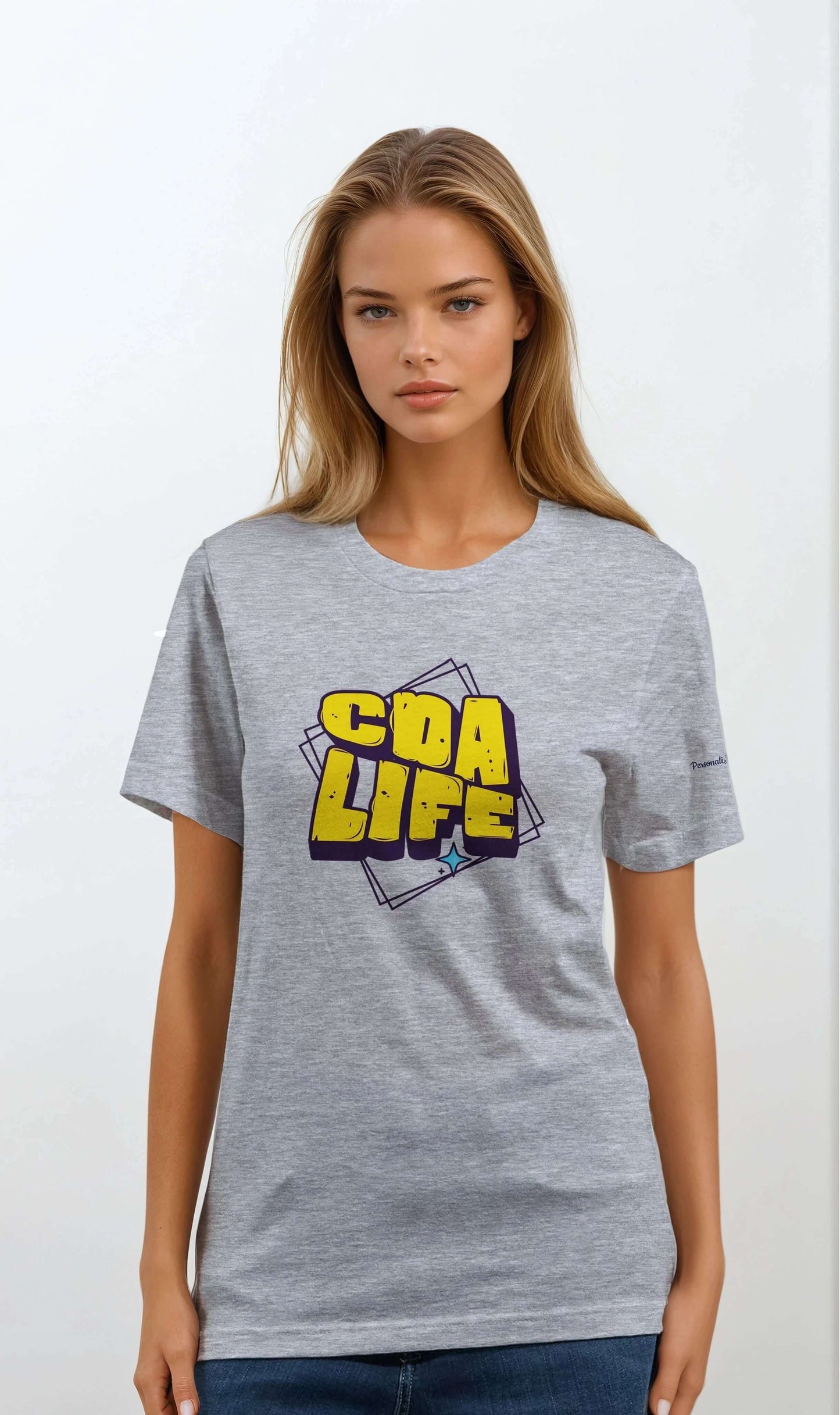 Personalized Premium Unisex Crewneck T-Shirt with CDA LIFE design, showcasing comfort and style for all genders.