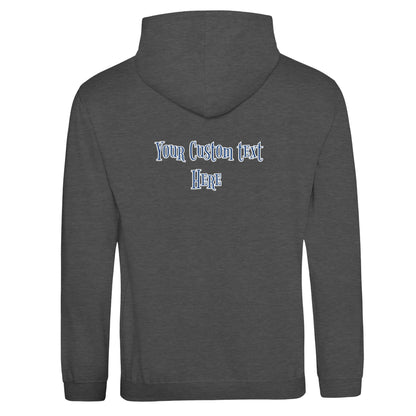 Back view of a personalized premium unisex hoodie for dentistry, featuring customizable text.