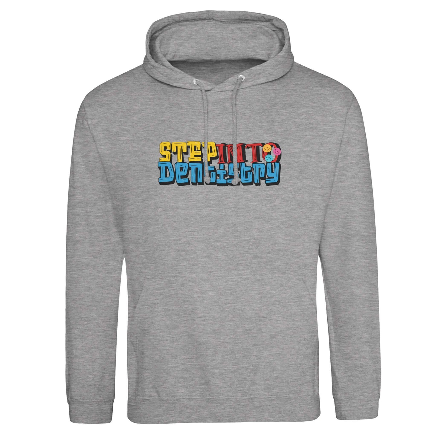 Personalized Premium Unisex Hoodie - Step Into Dentistry - with colorful front design.