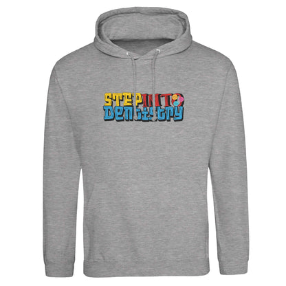 Personalized Premium Unisex Hoodie - Step Into Dentistry - with colorful front design.