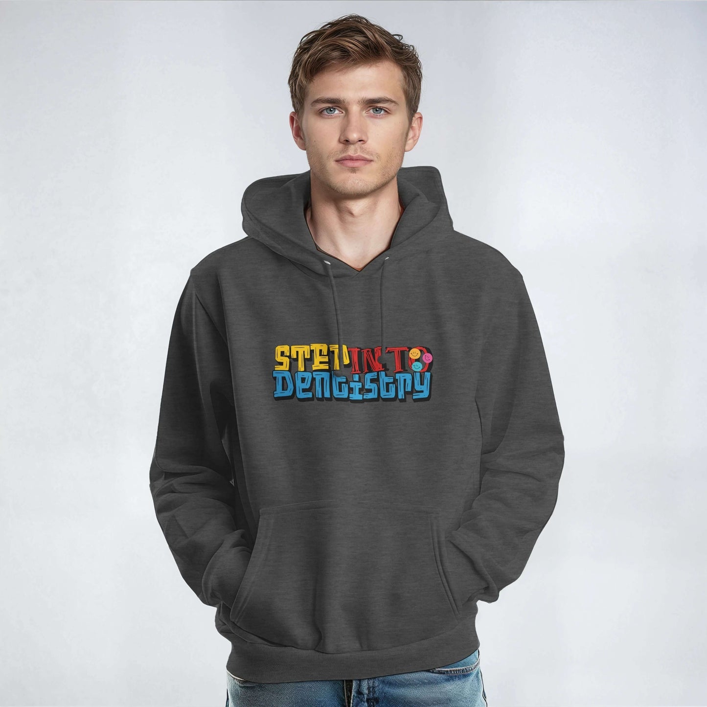 Personalized Premium Unisex Hoodie featuring 'Step Into Dentistry' design, ideal for future dental professionals.