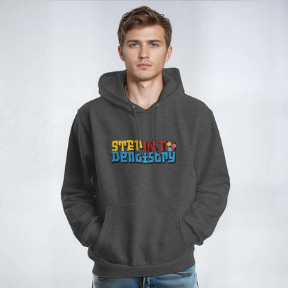 Personalized Premium Unisex Hoodie featuring 'Step Into Dentistry' design, ideal for future dental professionals.