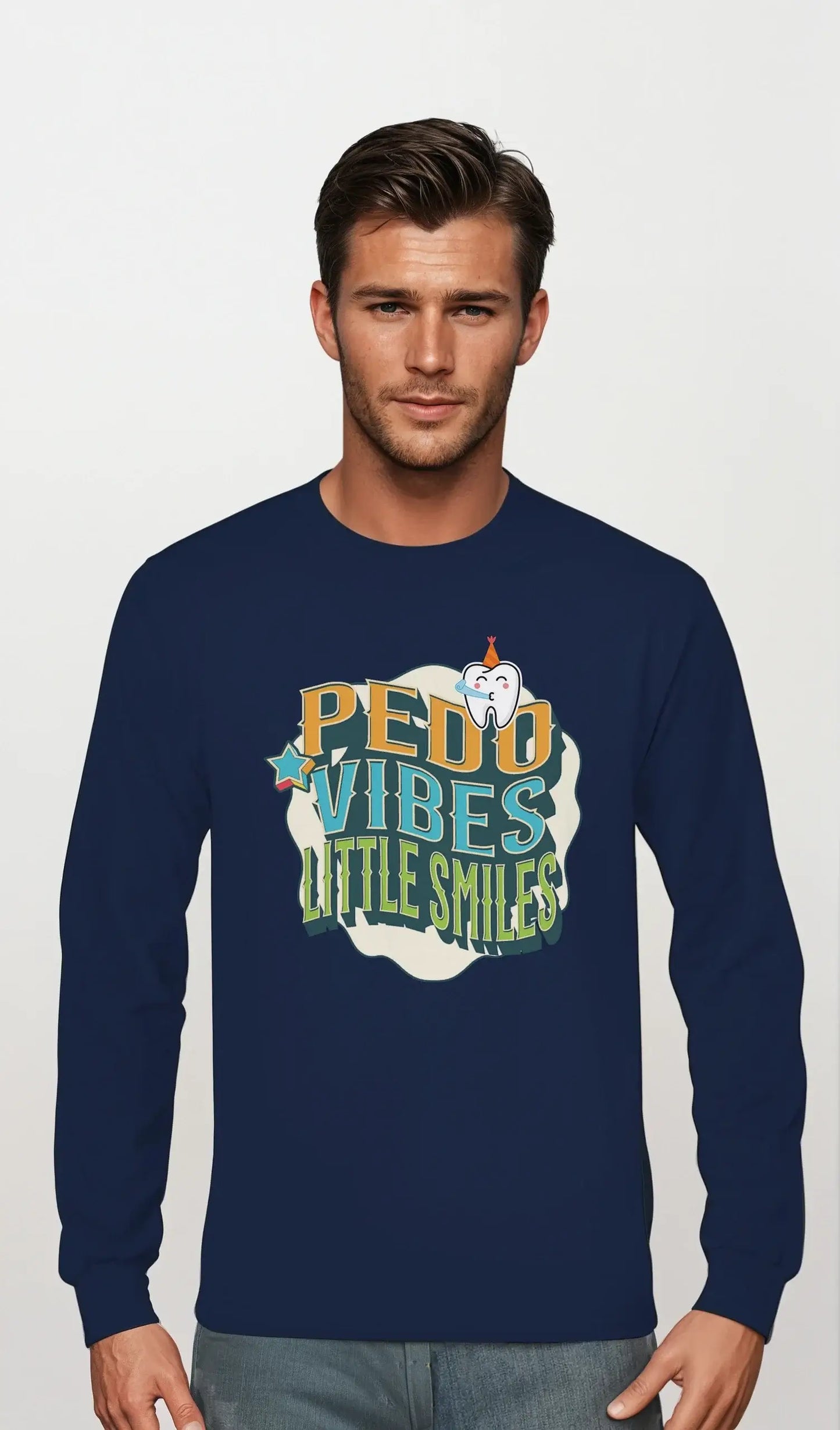Personalized Premium Unisex Long Sleeve T-shirt featuring PEDO VIBES and Little Smiles graphic design.
