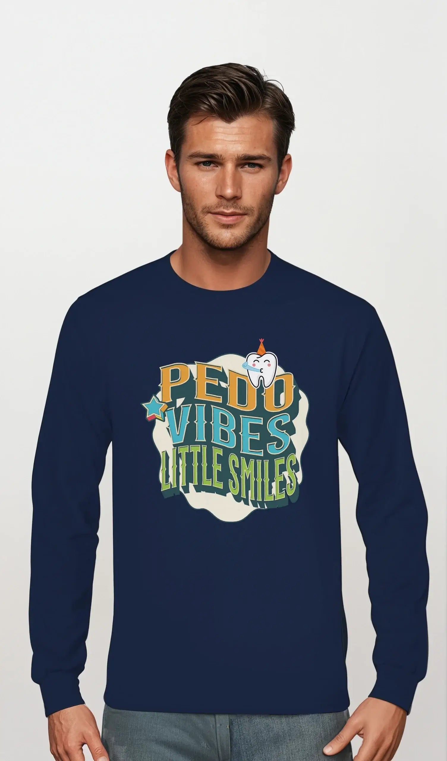 Personalized Premium Unisex Long Sleeve T-shirt featuring PEDO VIBES and Little Smiles graphic design.