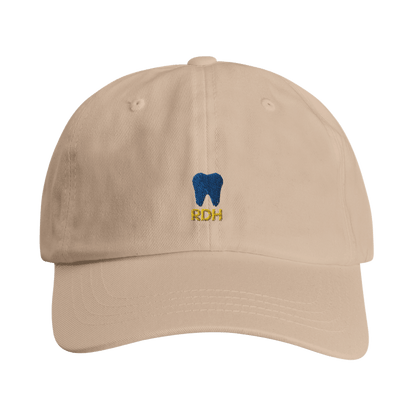 Personalized RDH Dental Dad Cap with tooth embroidery on Yupoong low-profile cotton twill.