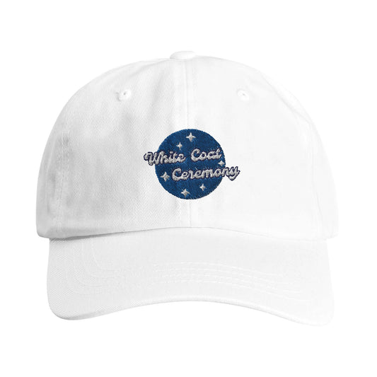 White dad cap featuring 'White Coat Ceremony' embroidery, ideal for future dentists on their special day.